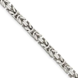 Men's 5mm, Sterling Silver, Solid Byzantine Chain Necklace, 26 Inch